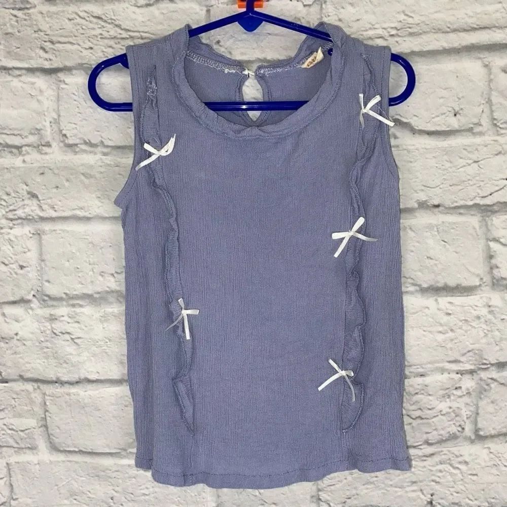 Little girls sz 13 lightweight sleeveless blue top w/bows